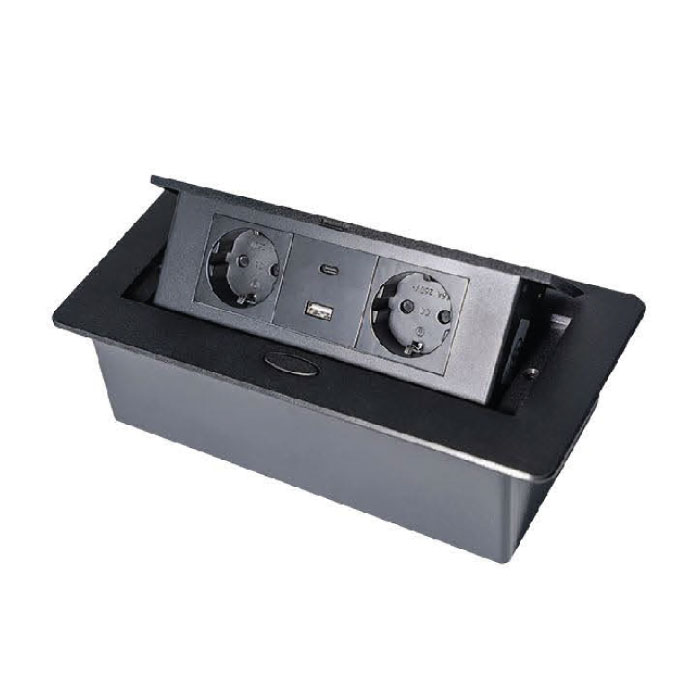 پریز کابینتی دو سوکت برق + USB + Type C - ایران چراغ